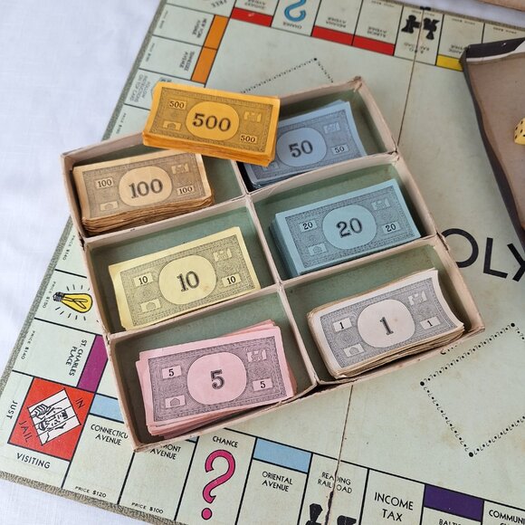 Vintage Monopoly Board Game Parker Brothers 1935 1946 Wooden and Metal Pieces - Picture 3 of 16